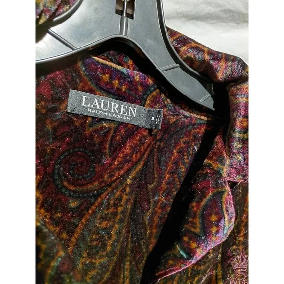 Lauren Ralph Lauren velvet paisley button-up pajama top LRL Embroidery logo Sz S - Picture 3 of 10
